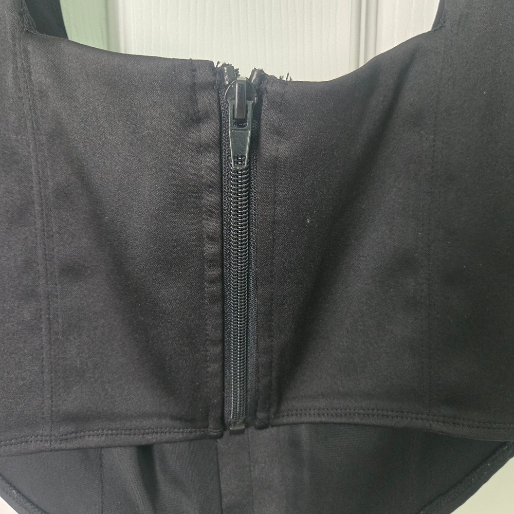 Rue21 Black Corset Crop Top Womens Large Square Neck Boned Zipper Back - Picture 5 of 9